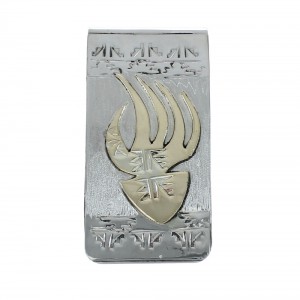 Native American Navajo Genuine Sterling Silver And 12KGF Bear Paw Money Clip JX130739