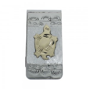 Native American Navajo Genuine Sterling Silver And 12KGF Turtle Money Clip JX130742