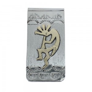 Native American Navajo Genuine Sterling Silver And 12KGF Kokopelli Money Clip JX130743