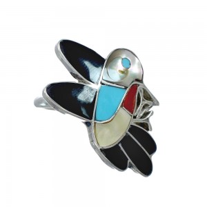 Hummingbird Zuni Multicolor Inlay Sterling Silver Ring Size 7-1/4 JX130845