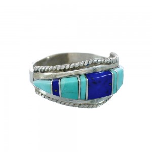 Native American Zuni Sterling Silver Turquoise Lapis Ring Size 7-1/2 JX130837