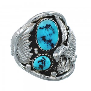 Native American Turquoise Silver Eagle Ring Size 13 JX130803