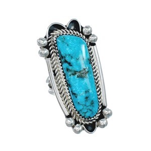 Navajo Genuine Sterling Silver Turquoise Ring Size 9-1/4 JX130791
