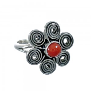 Sterling Silver Coral Native American Ring Size 7 JX130926