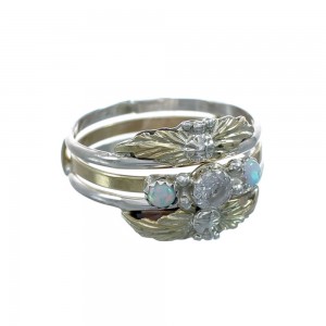 Sterling Silver 12KGF Opal Cubic Zirconia Feather Native American Ring Size 6 JX130855