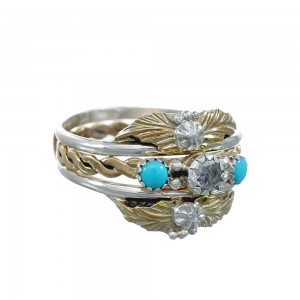 Sterling Silver 12KGF Turquoise Cubic Zirconia Feather Native American Ring Size 6-1/2 JX130873