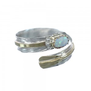 Sterling Silver 12KGF Opal Feather Native American Adjustable Ring Size 8,9,10 JX130854
