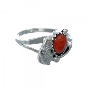 Sterling Silver Coral Native American Ring Size 7-1/2 JX130919