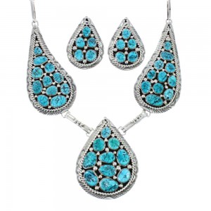 Navajo Turquoise Authentic Sterling Silver Link Necklace Set JX130940