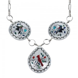 Native American Bird Multicolor Sterling Silver Link Necklace JX130936