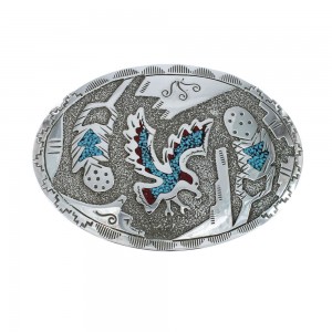 Turquoise And Coral Navajo Bird Belt Buckle JX130970