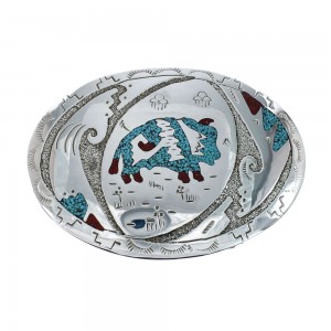 Turquoise And Coral Navajo Buffalo Belt Buckle JX130971