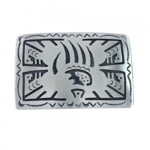 Native American Navajo Sterling Silver Bear Paw Belt Buckle JX130985