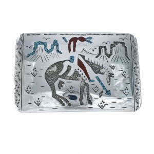 Turquoise And Coral Navajo Sterling Silver End Of The Trail Belt Buckle JX130976