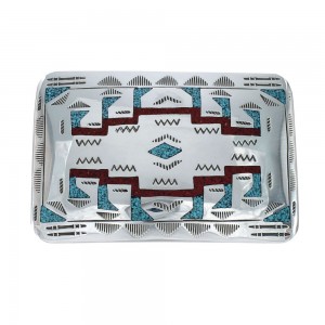 Turquoise And Coral Navajo Sterling Silver Belt Buckle JX130979