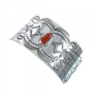 Coral and Genuine Sterling Silver Navajo Hair Barrette JX131021