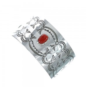 Coral and Genuine Sterling Silver Navajo Hair Barrette JX131026