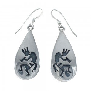 Hopi Sterling Silver Kokopelli Hook Dangle Earrings JX131069