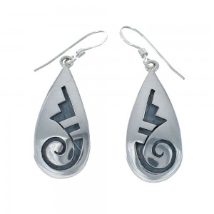 Native American Hopi Sterling Silver Hook Dangle Earrings JX131073