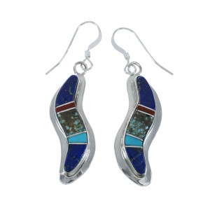 Multicolor Genuine Sterling Silver Navajo Hook Dangle Earrings JX131055