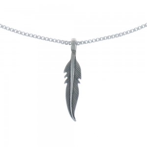 Southwestern Sterling Silver Feather Pendant Liquid Silver Necklace JX131112