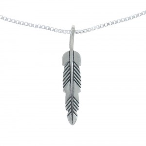 Southwestern Sterling Silver Feather Pendant Liquid Silver Necklace JX131113