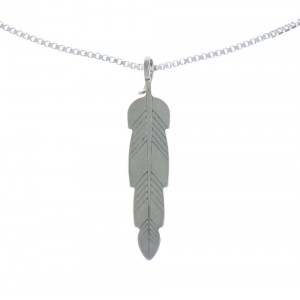Southwestern Sterling Silver Feather Pendant Liquid Silver Necklace JX131114