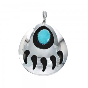 Navajo Sterling Silver Turquoise Bear Paw Pendant JX131196