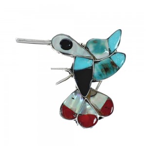 Zuni Authentic Sterling Silver Multicolor Hummingbird Pin Pendant JX131138