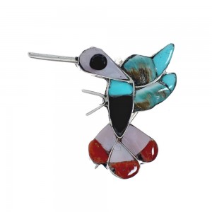 Zuni Authentic Sterling Silver Multicolor Hummingbird Pin Pendant JX131139