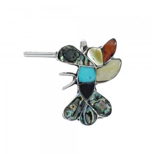 Zuni Multicolor Inlay Genuine Sterling Silver Hummingbird Pendant JX131159