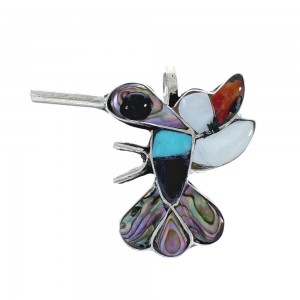 Zuni Multicolor Inlay Genuine Sterling Silver Hummingbird Pendant JX131163