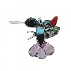 Zuni Multicolor Inlay Genuine Sterling Silver Hummingbird Pendant JX131165