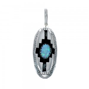 Native American Genuine Sterling Silver Opal Pendant JX131126