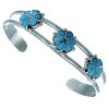 Zuni Sterling Silver Turquoise Inlay Flower Cuff Bracelet SX109272